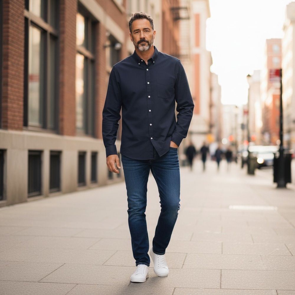 Men’s Navy Regular Fit Button Up Shirt